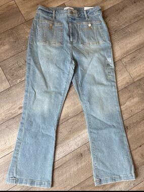 LOFT Light Blue Flare Jeans with Front Patch Pockets